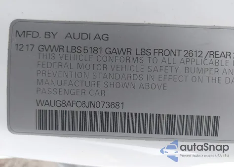 2018 Audi A6 2.0T Premium z USA, uszkodzony, nr VIN WAUG8AFC6JN073681